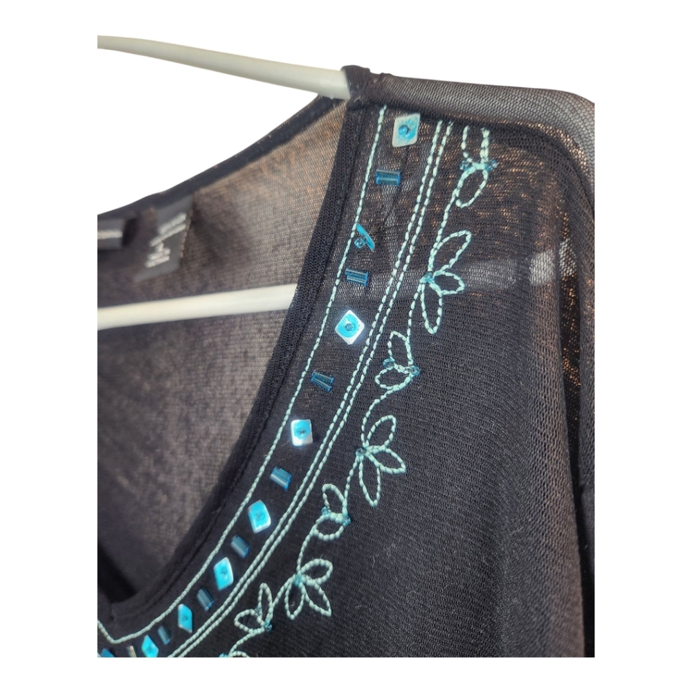 Y2K Vtg Sheer Embellished Top Large Whimsygoth Long Sleeve Embroidered Layer - Picture 3 of 9